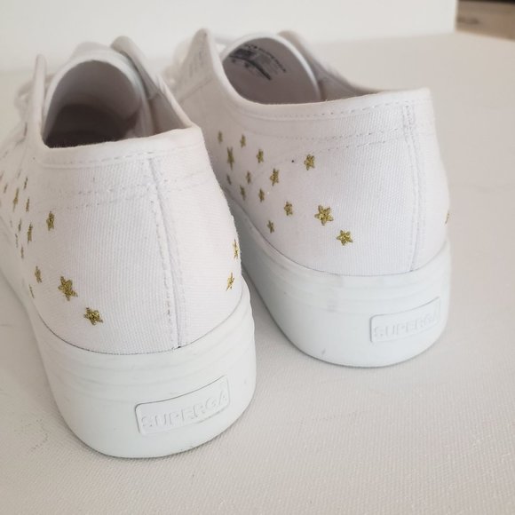 NWT Superga Cotu 2790 Embroidered Gold Star Platform Sneaker White Sz 10 Euro 41 - Picture 13 of 13